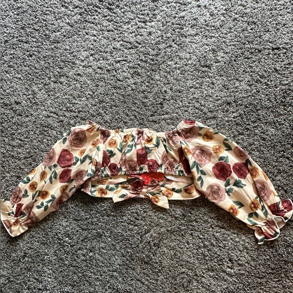 Little girls 3-4Y floral crop top long sleeve top